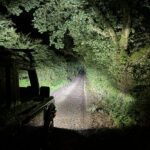 Stealth led lights shining high performance lighting down a country road